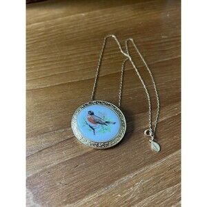 Vintage Avon signed Welcoming of Spring The Robin Pin Brooch Pendant Necklace